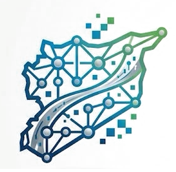 شعار سايبر سوريا: خريطة سوريا كشبكة رقمية مترابطة